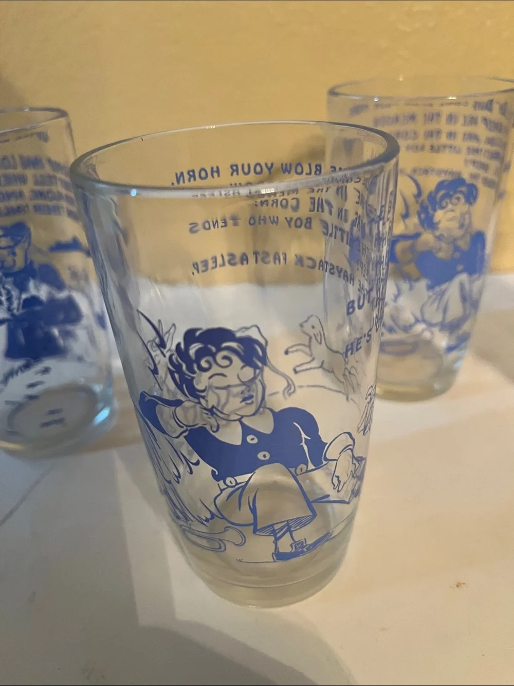 4 vintage Nursery rhymes glasses little Boy Blue Little Bo Peep